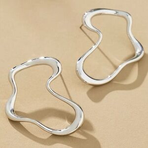 Anthropologie Squiggle Post Earrings Modern Silver Wavy Hoop JA24